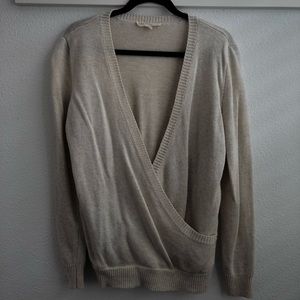 Cream wrap front knitted sweater
